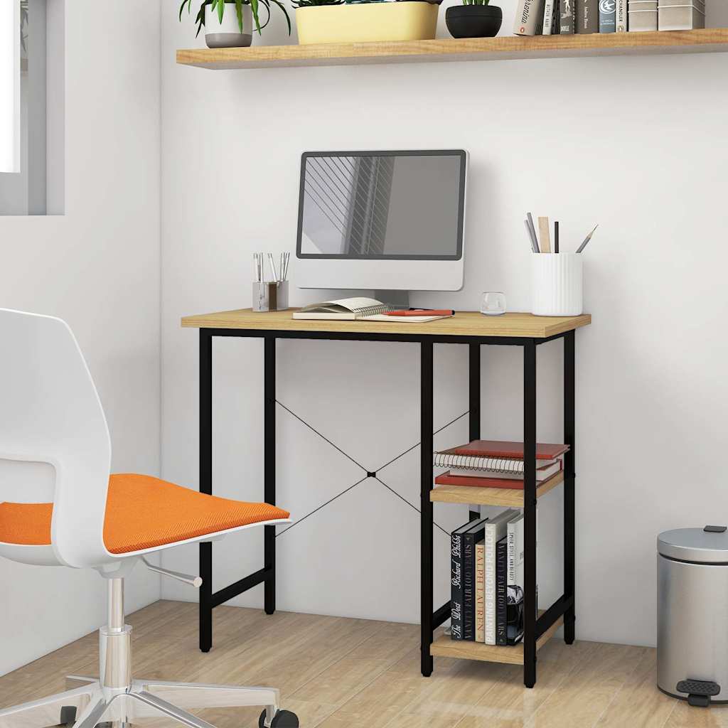 Computertisch Schwarz und Eiche Hell 80x40x72 cm MDF und Metall