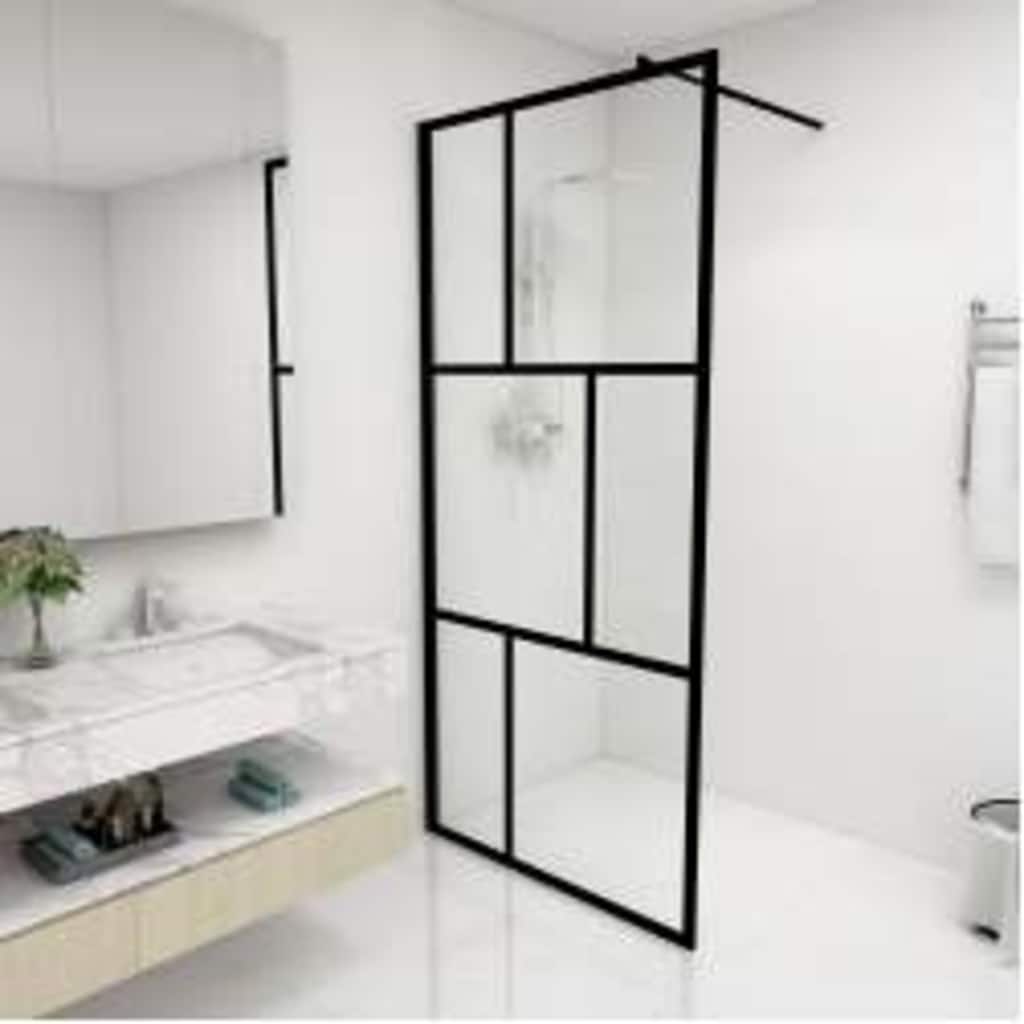 Duschwand für Begehbare Duschen mit Hartglas Schwarz 90x195 cm