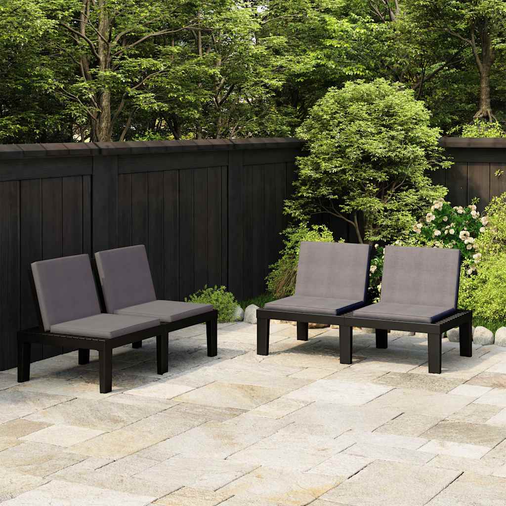 Gartenbänke mit Kissen 2 Stk. Kunststoff Grau