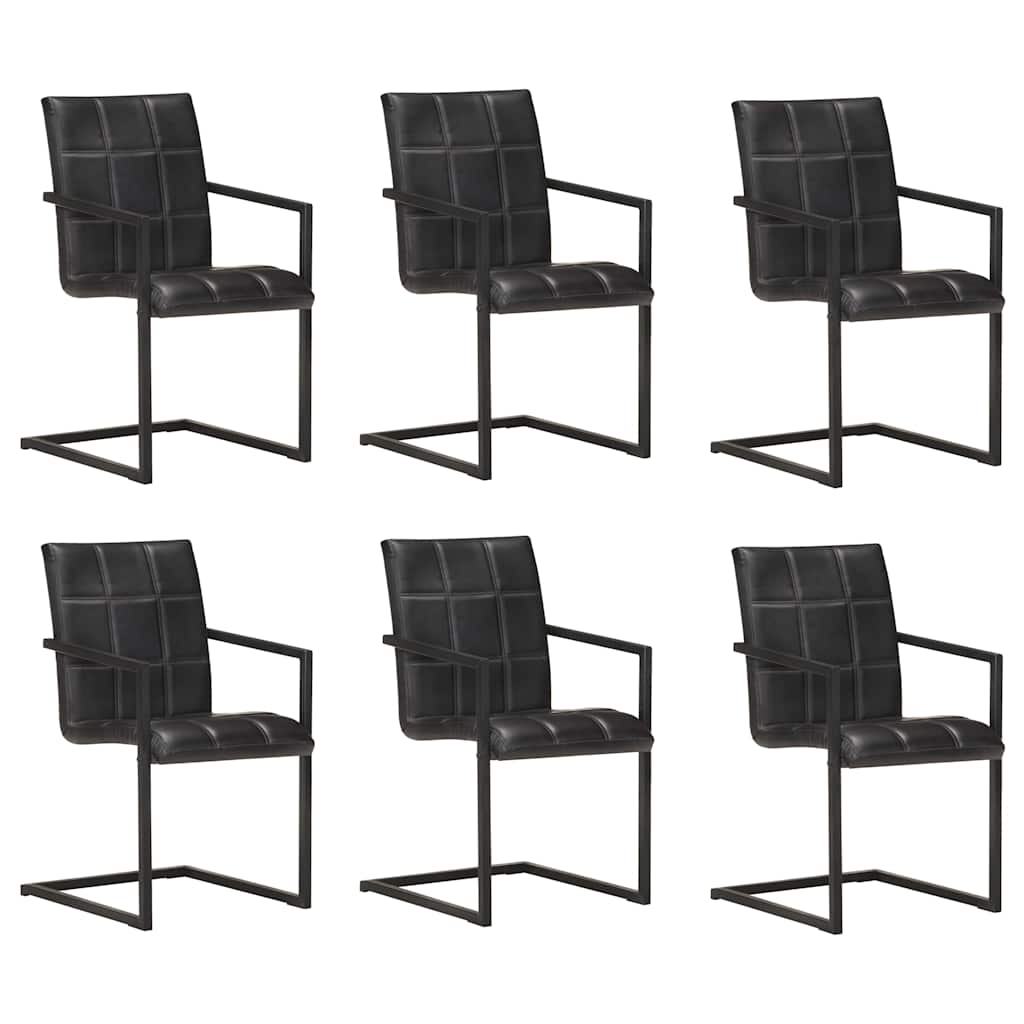Freischwinger 6 Stk. Schwarz Echtleder