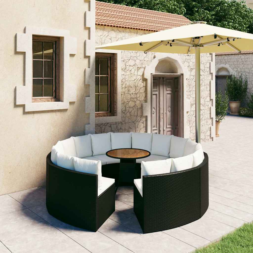 9-tlg. Garten-Sofagarnitur mit Auflagen Poly Rattan Schwarz