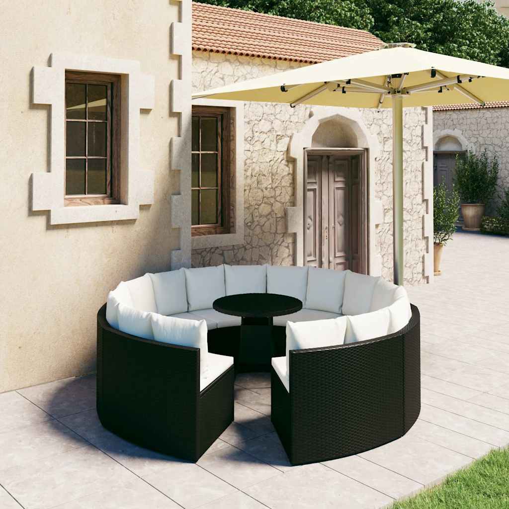 9-tlg. Garten-Sofagarnitur mit Auflagen Poly Rattan Schwarz