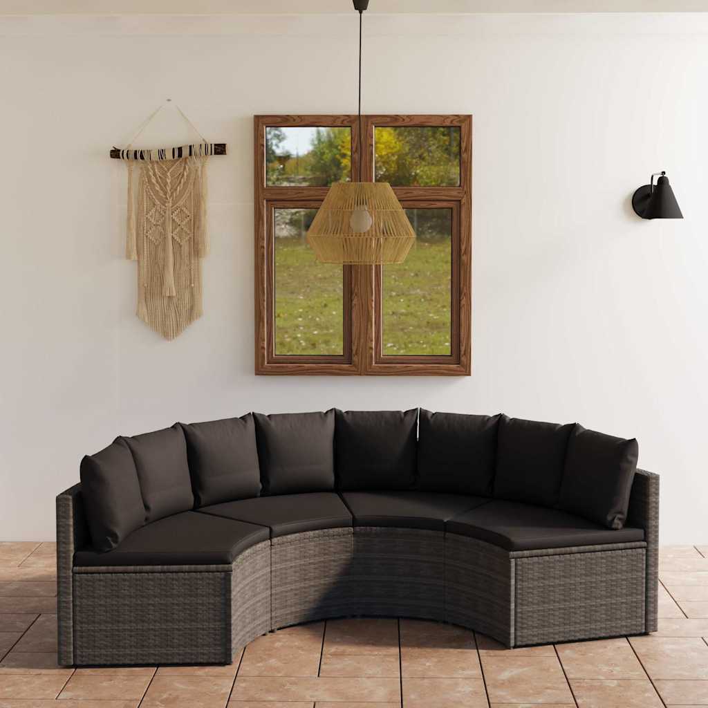4-tlg. Garten-Sofagarnitur mit Auflagen Poly Rattan Grau