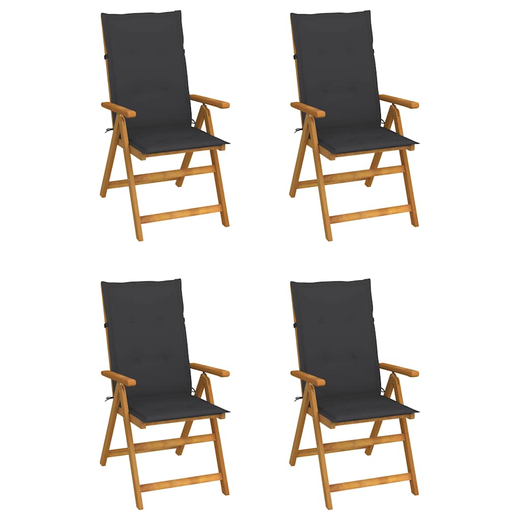 4er-Set verstellbare Klappstühle mit Kissen aus massivem Akazienholz