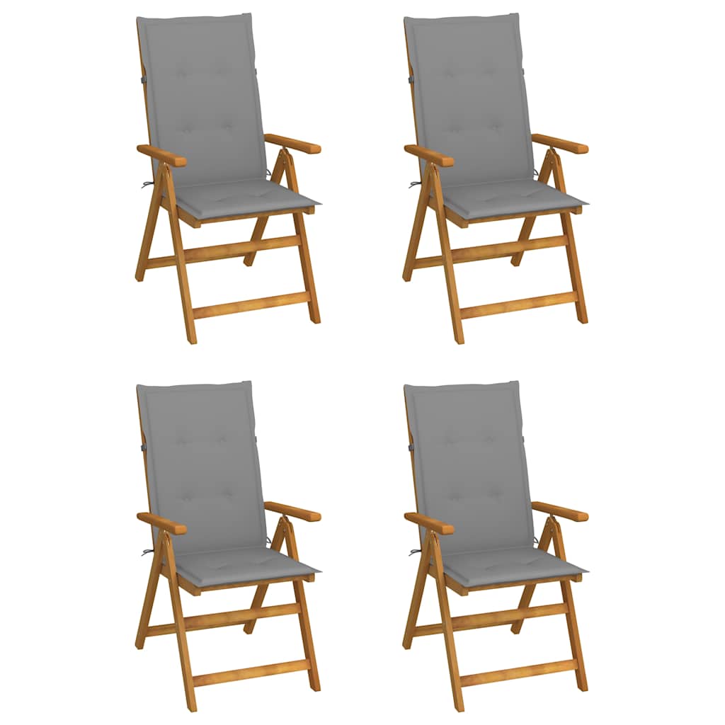 4er-Set verstellbare Klappstühle mit Kissen aus massivem Akazienholz