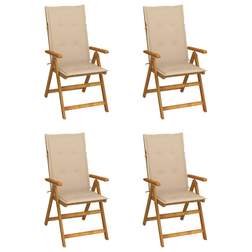 4er-Set verstellbare Klappstühle mit Kissen aus massivem Akazienholz