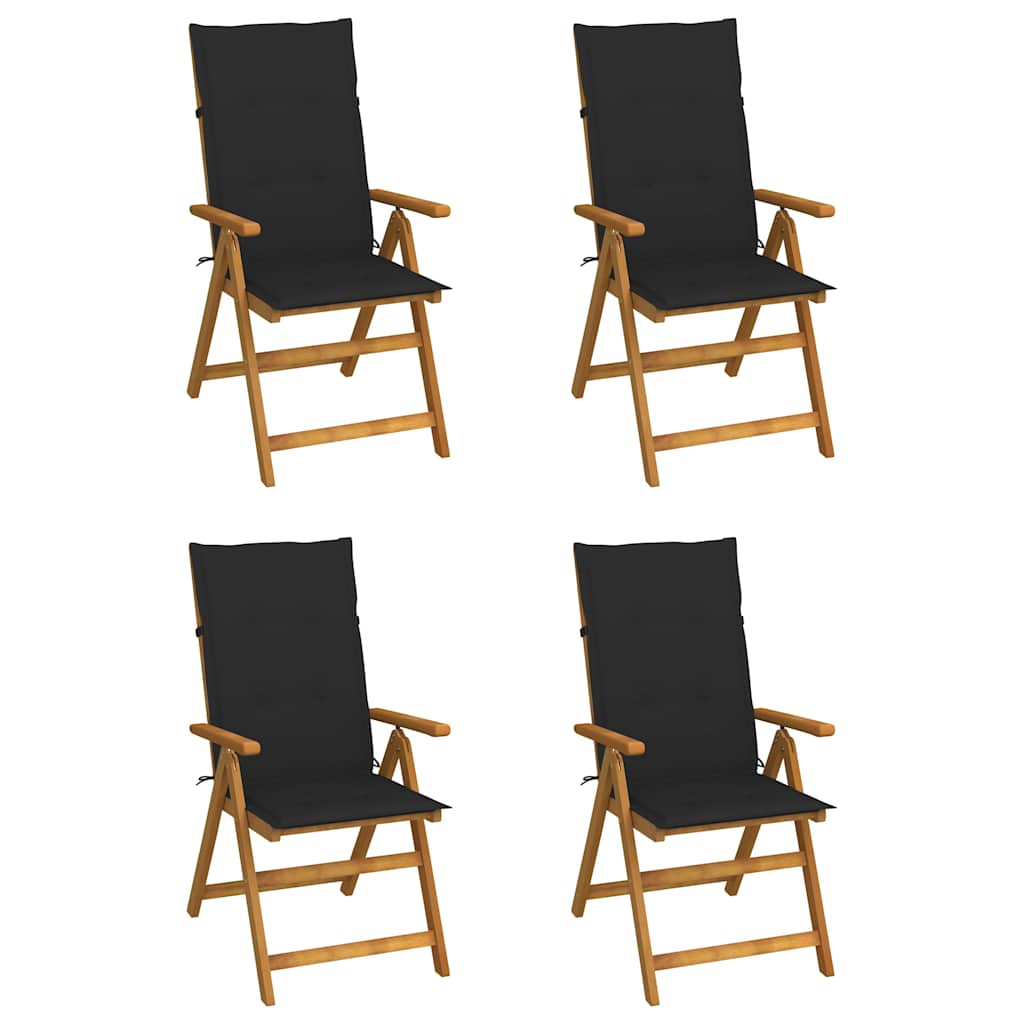 4er-Set verstellbare Klappstühle mit Kissen aus massivem Akazienholz