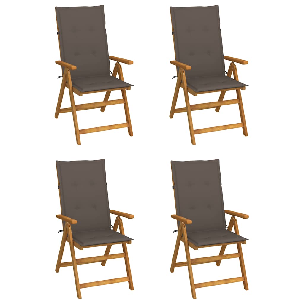 4er-Set verstellbare Klappstühle mit Kissen aus massivem Akazienholz