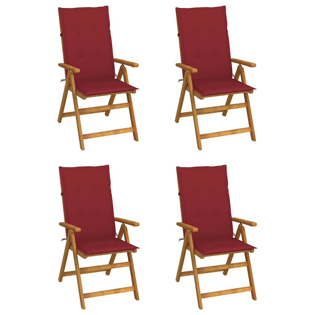 4er-Set verstellbare Klappstühle mit Kissen aus massivem Akazienholz