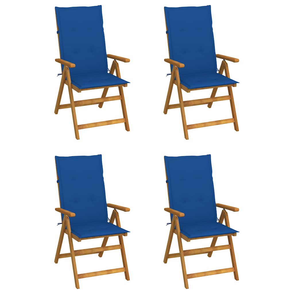 4er-Set verstellbare Klappstühle mit Kissen aus massivem Akazienholz