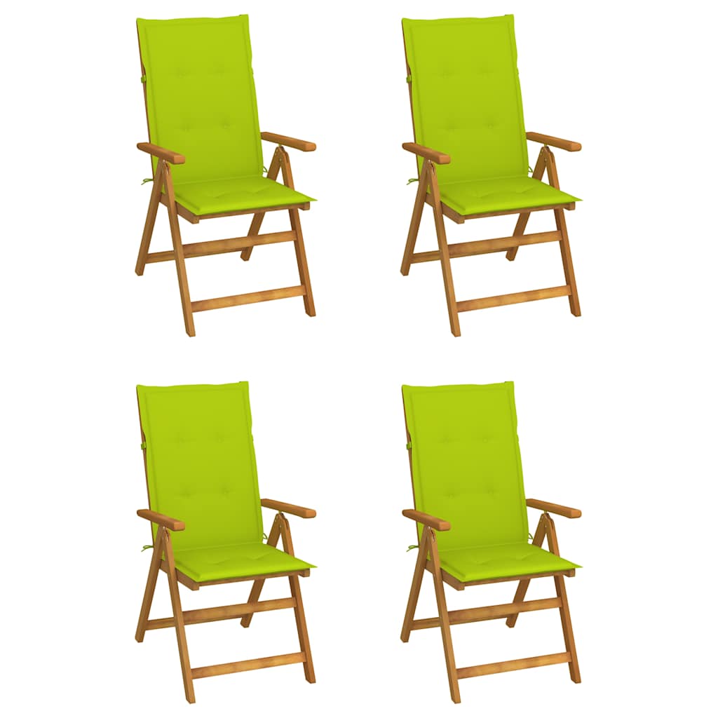 4er-Set verstellbare Klappstühle mit Kissen aus massivem Akazienholz