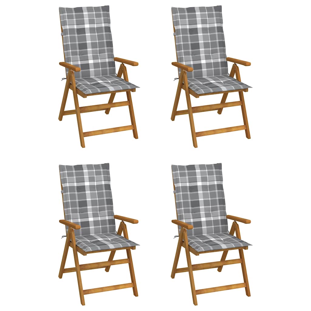 4er-Set verstellbare Klappstühle mit Kissen aus massivem Akazienholz