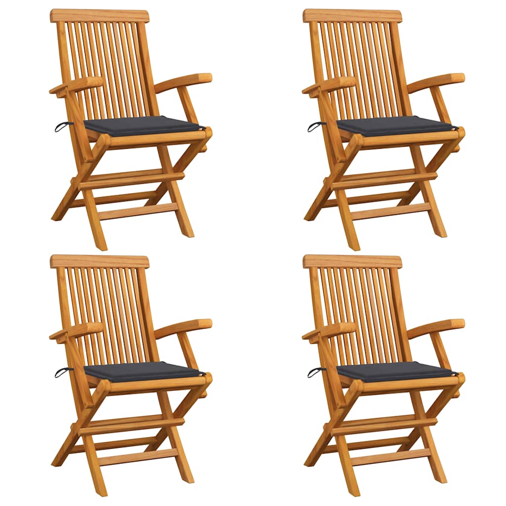 Klappstühle mit anthrazitfarbenen Kissen, 4-teilig, Massivholz Teakholz