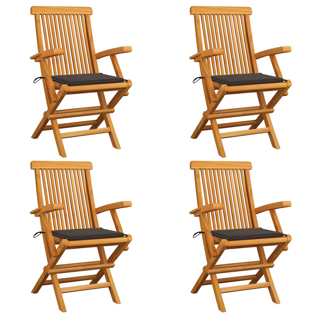 Klappstühle mit taupefarbenen Kissen, 4-teilig, Massivholz Teakholz