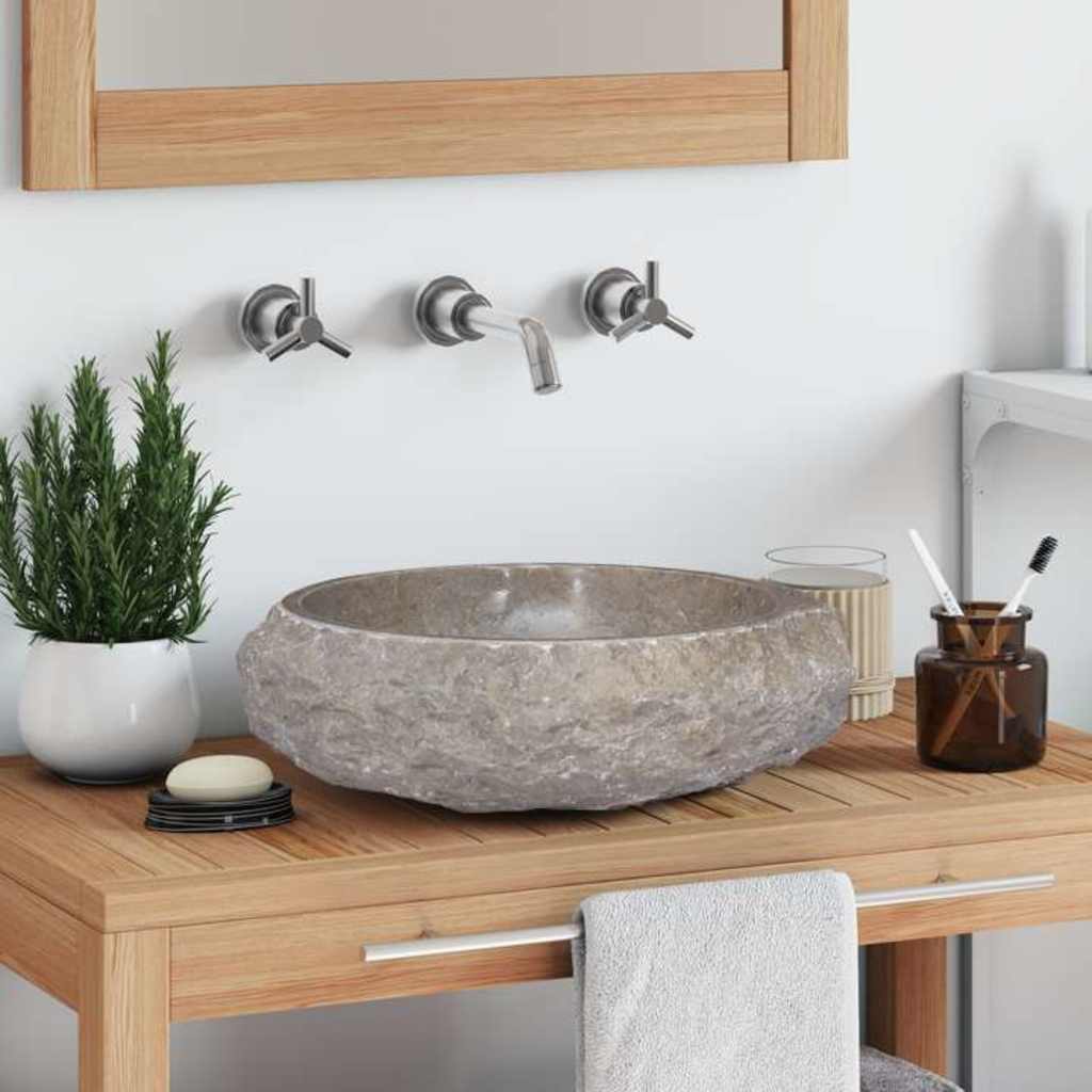 Waschbecken Grau Ø40x12 cm Marmor