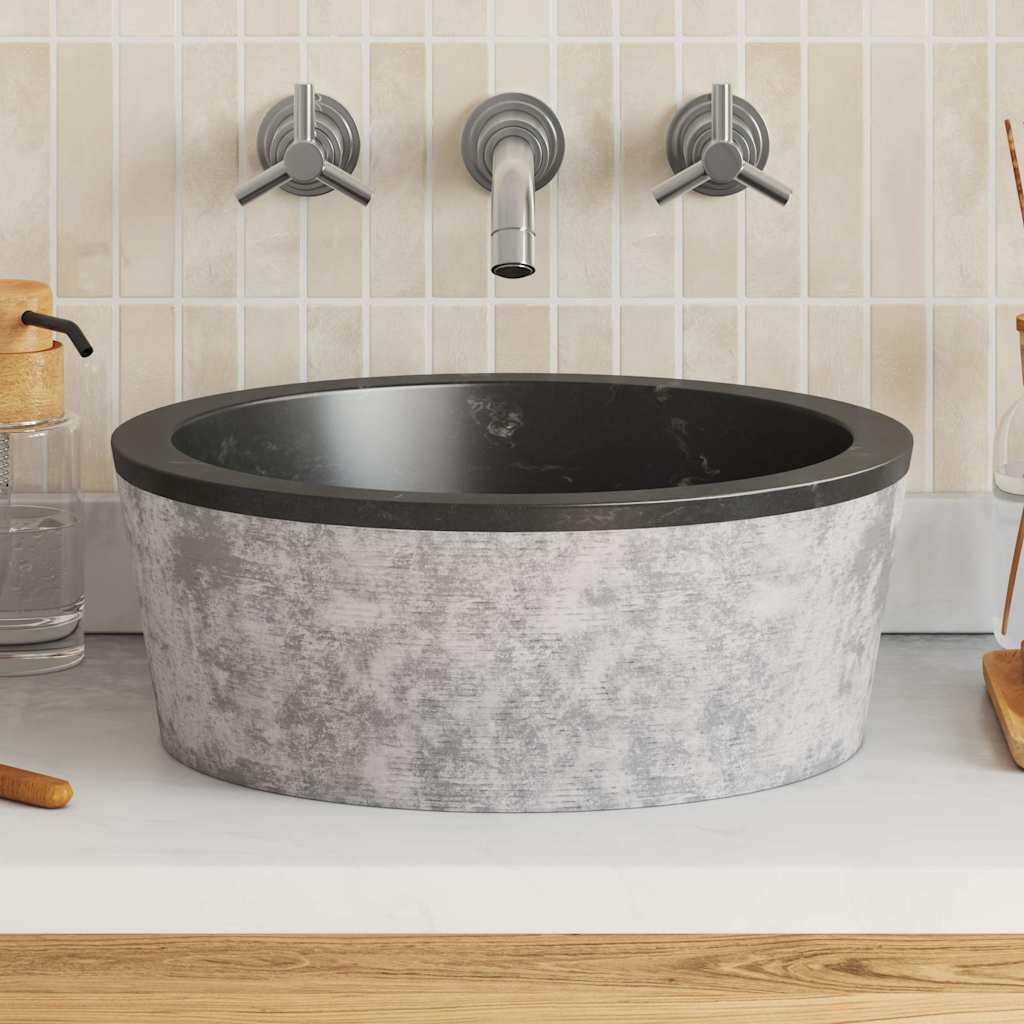 Waschbecken Schwarz Ø40x15 cm Marmor