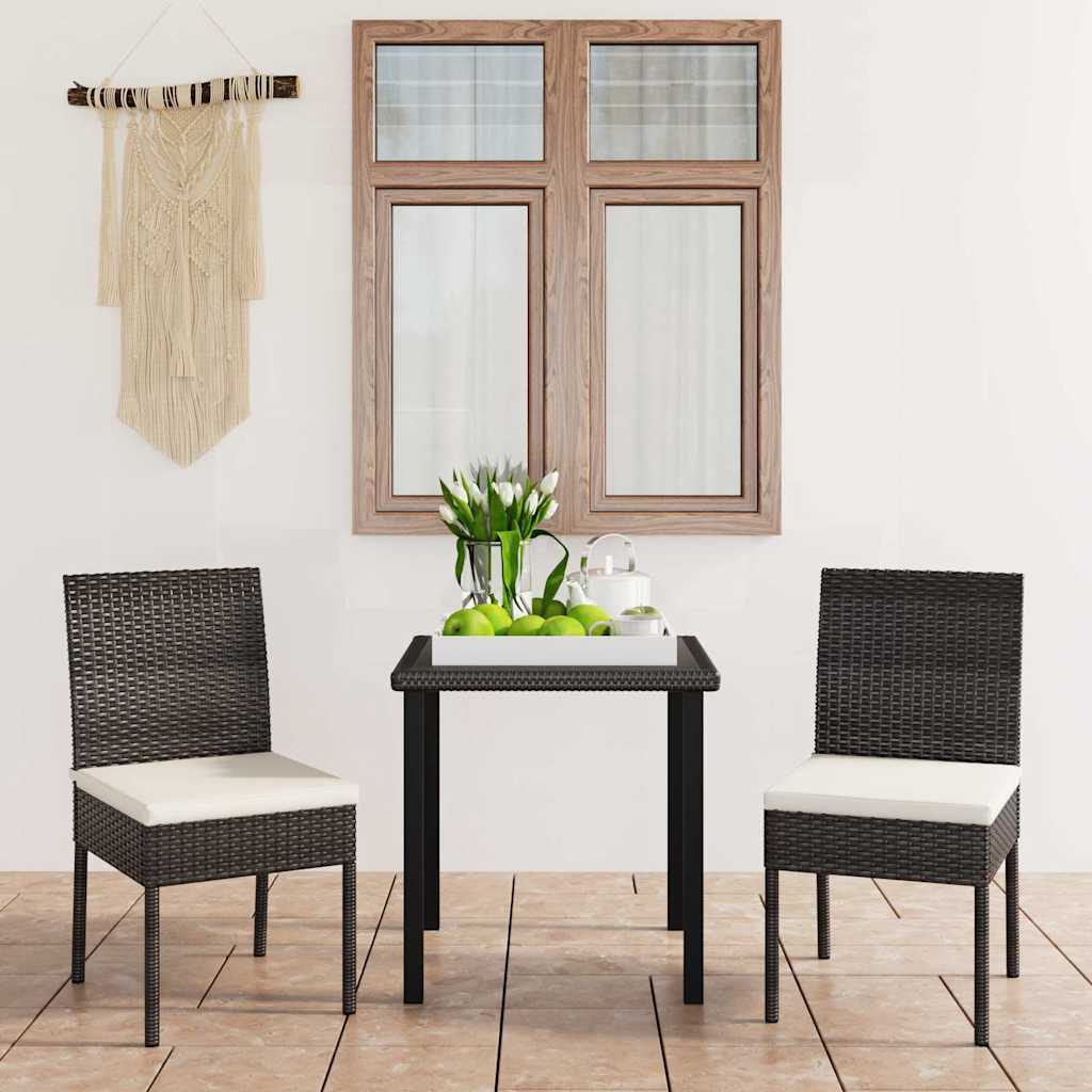 3-tlg. Garten-Essgruppe Poly Rattan Schwarz