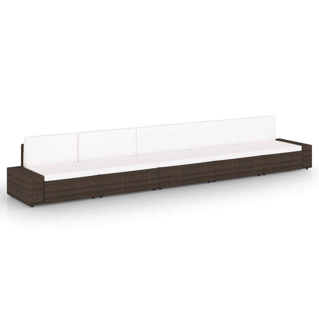 5-tlg. Garten-Lounge-Set mit Kissen Braun Poly Rattan