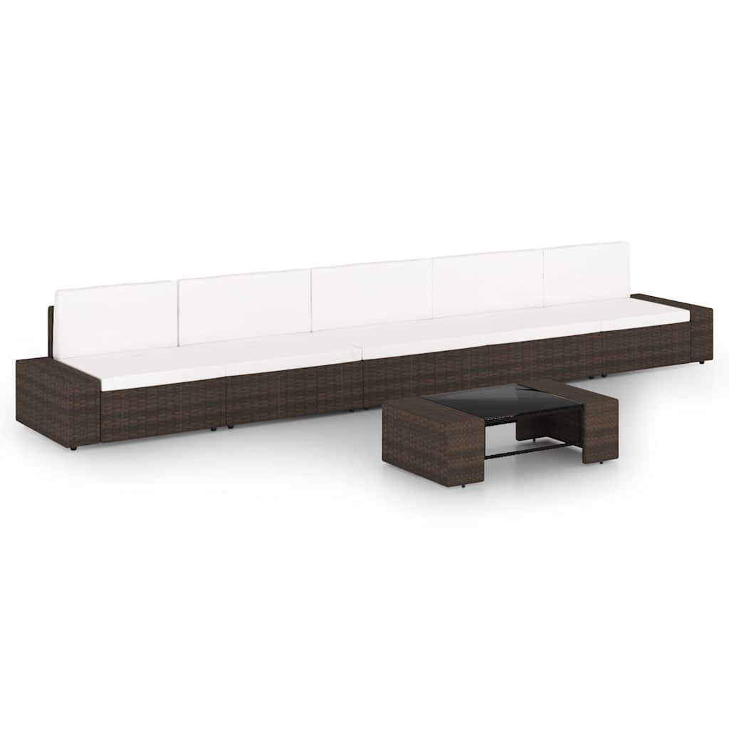 6-tlg. Garten-Lounge-Set mit Kissen Braun Poly Rattan