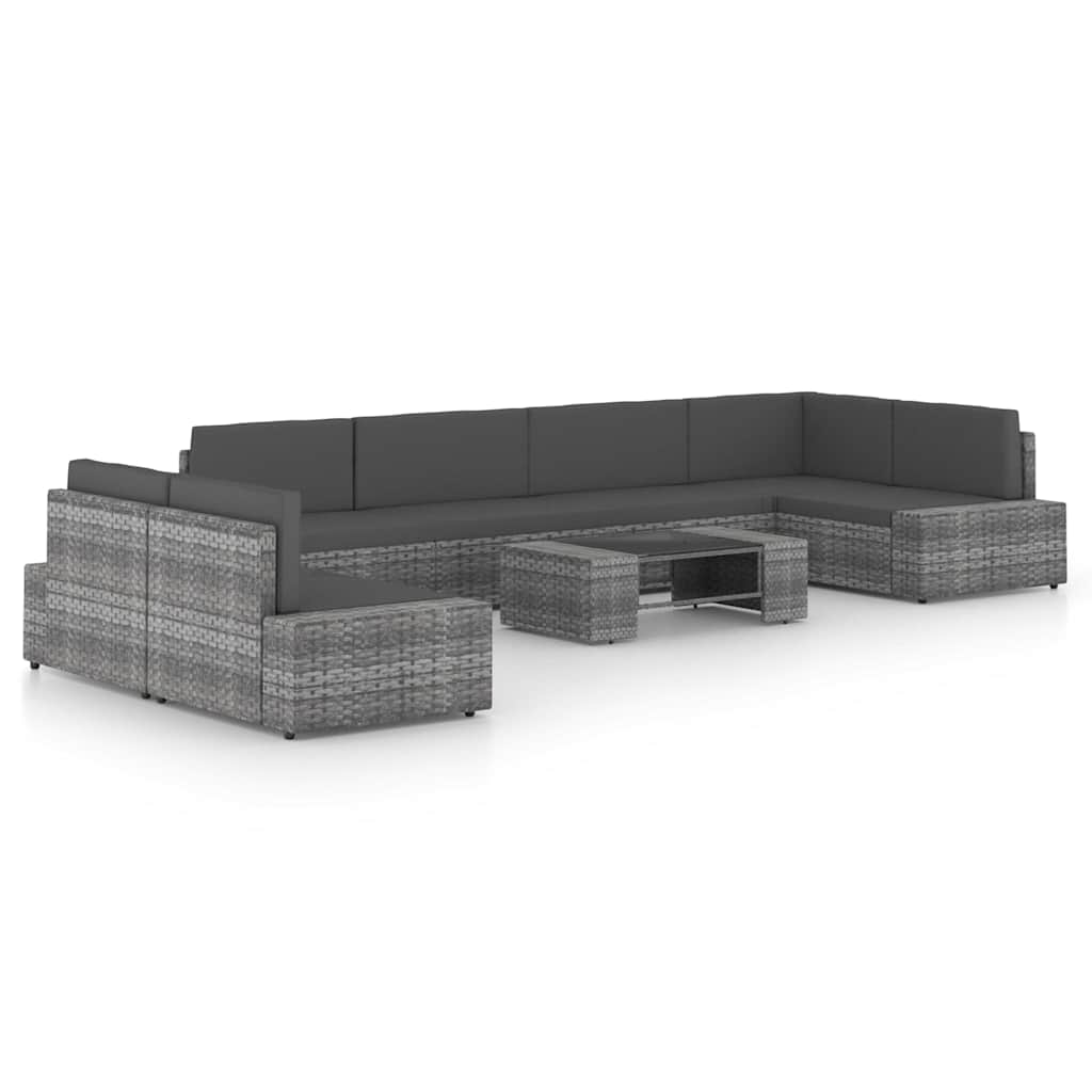 8-tlg. Garten-Lounge-Set mit Kissen Grau Poly Rattan