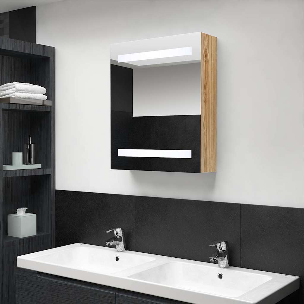 LED-Bad-Spiegelschrank Eichen-Optik 50x14x60 cm