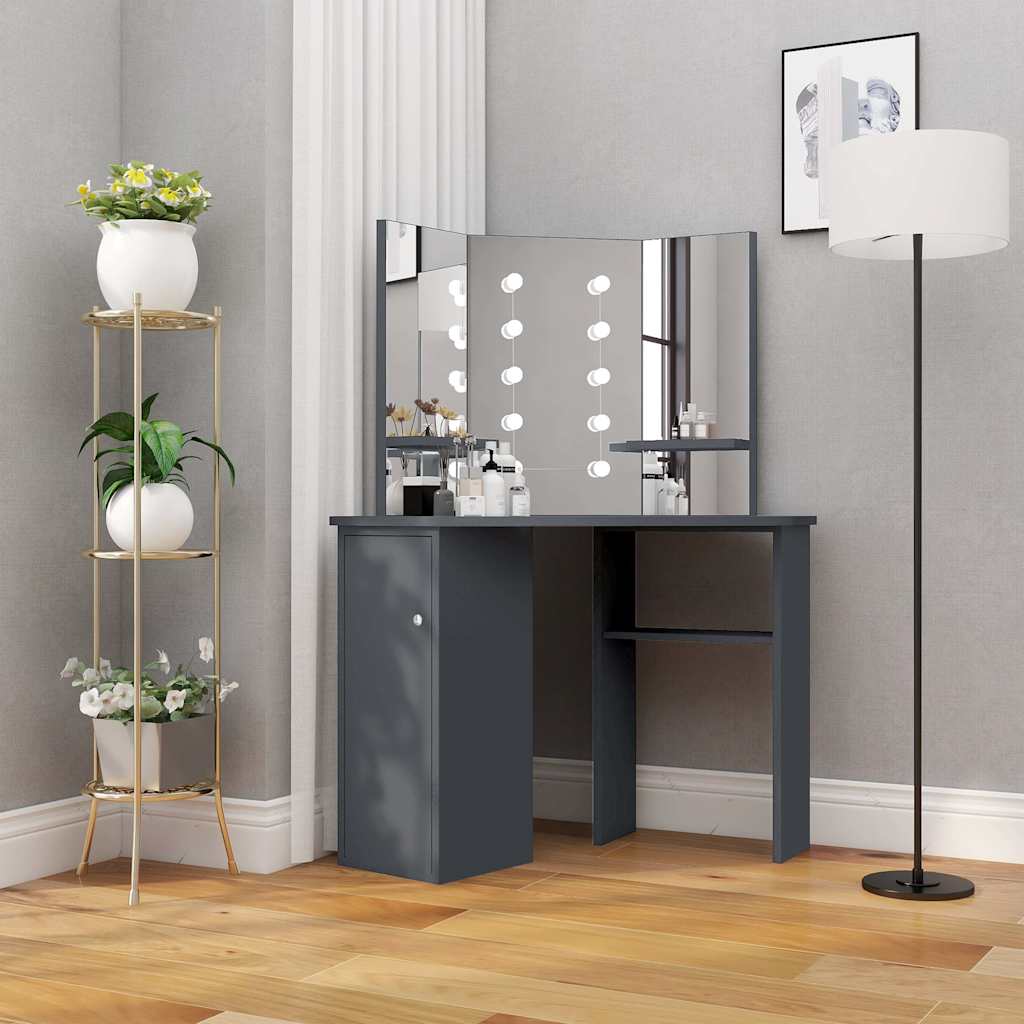 Eck-Schminktisch mit LED Grau 111x54x141,5 cm