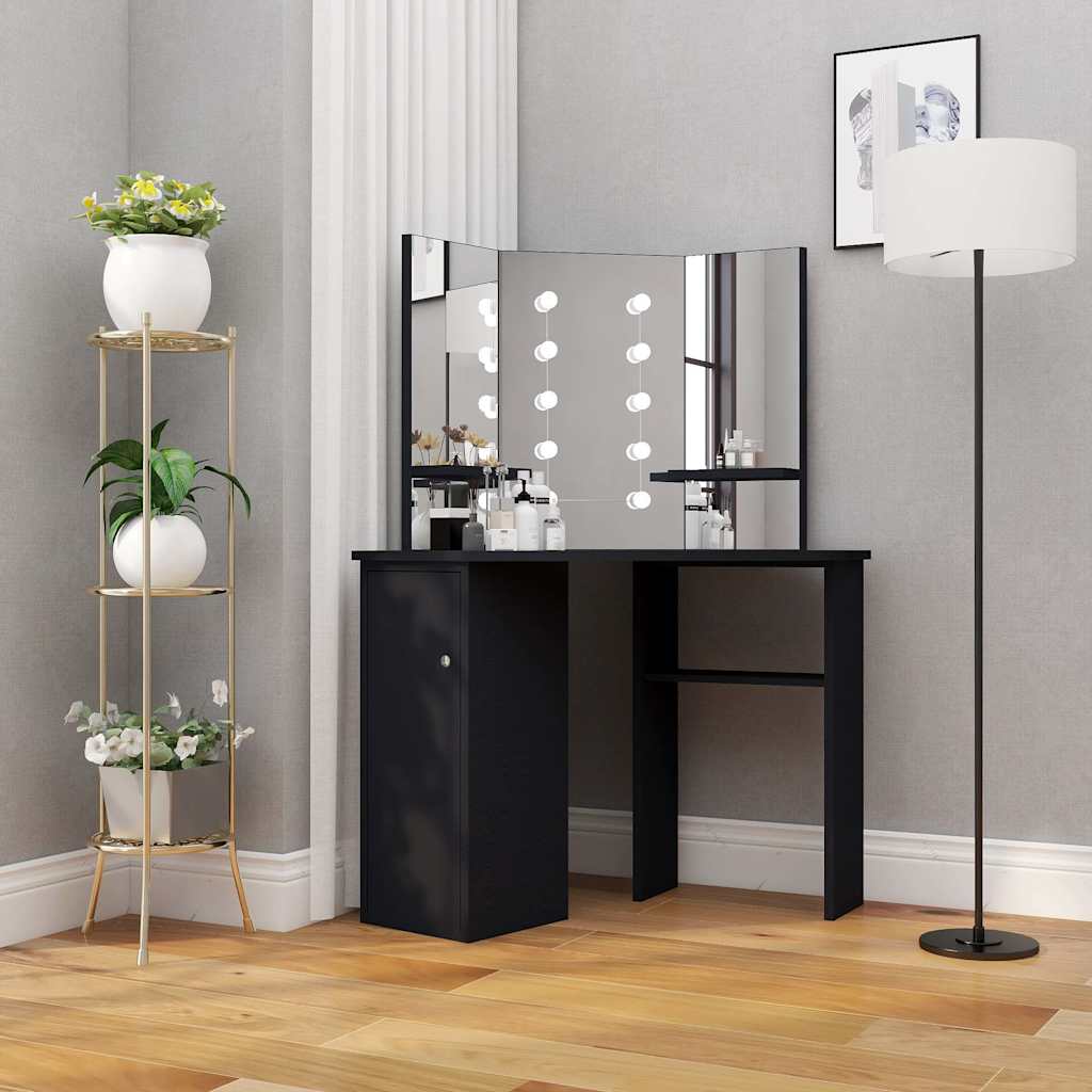 Eck-Schminktisch mit LED Schwarz 111x54x141,5 cm
