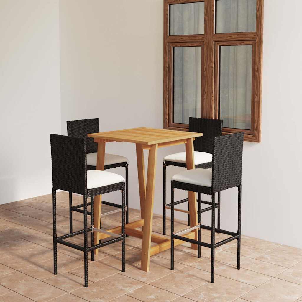 5-tlg. Gartenbar-Set mit Kissen Schwarz