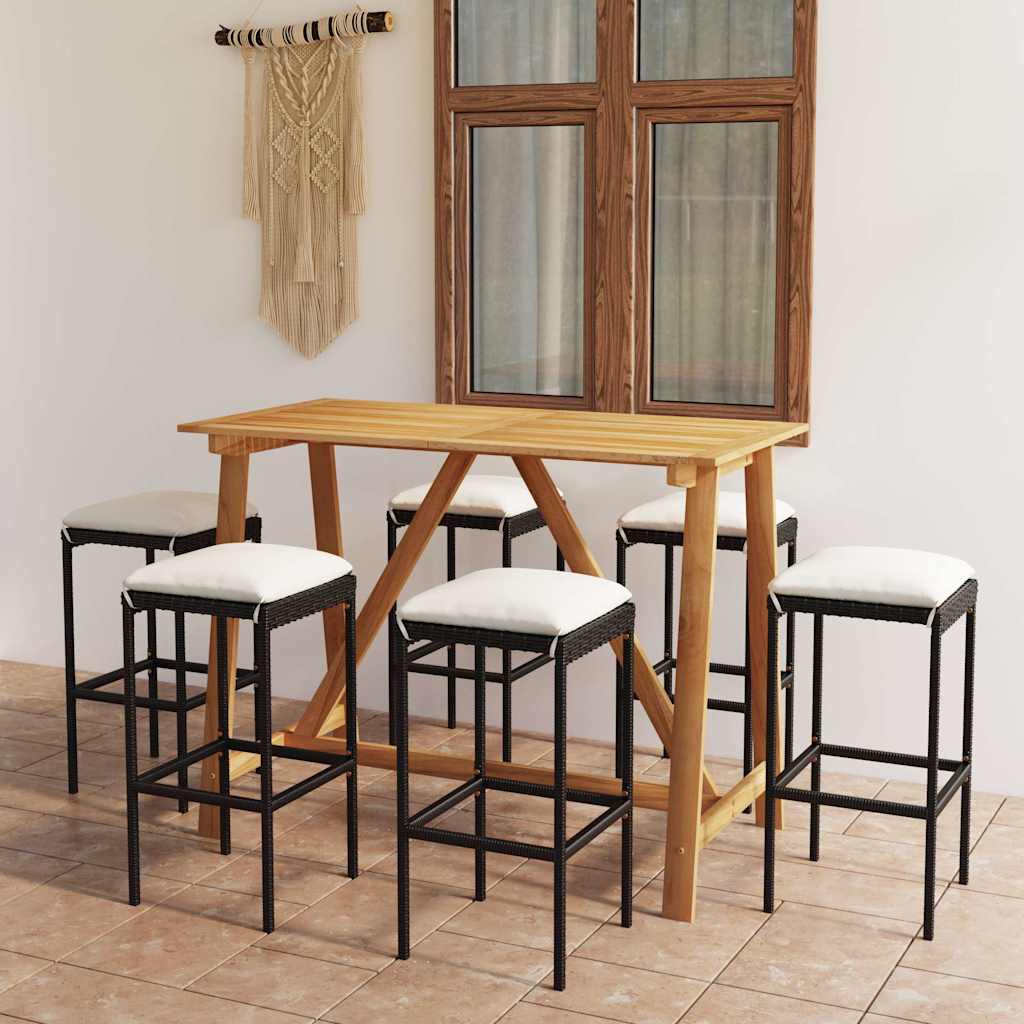 7-tlg. Gartenbar-Set mit Kissen Schwarz