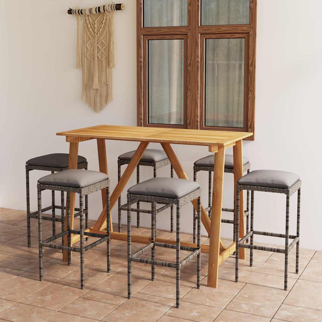 7-tlg. Gartenbar-Set mit Kissen Grau