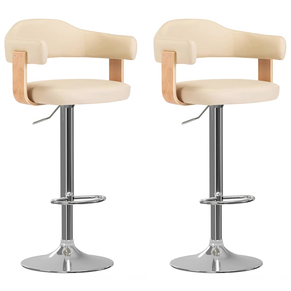 Barhocker 2 Stk. Creme Bugholz und Kunstleder