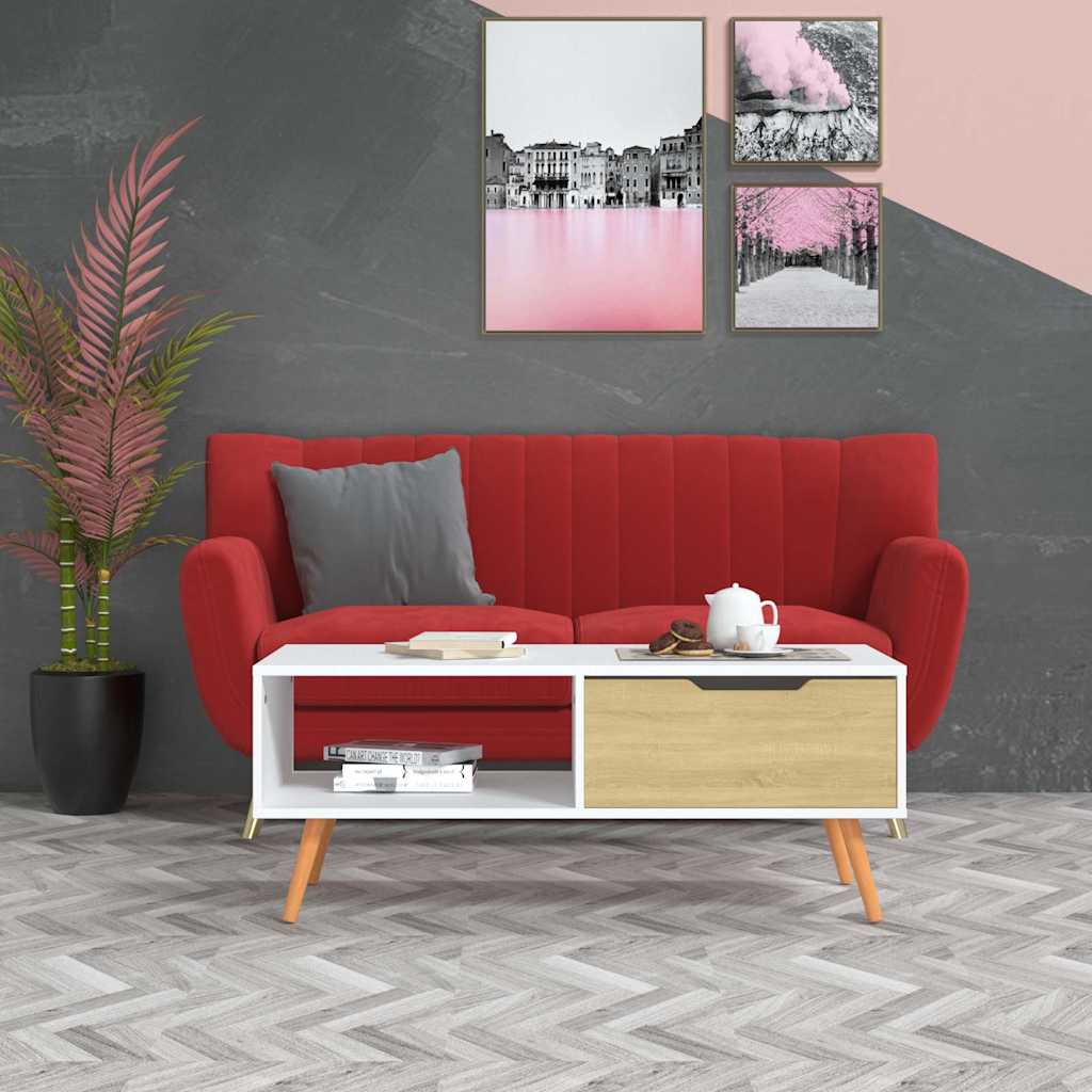 Couchtisch Weiß und Sonoma-Eiche 100x49,5x43 cm Holzwerkstoff