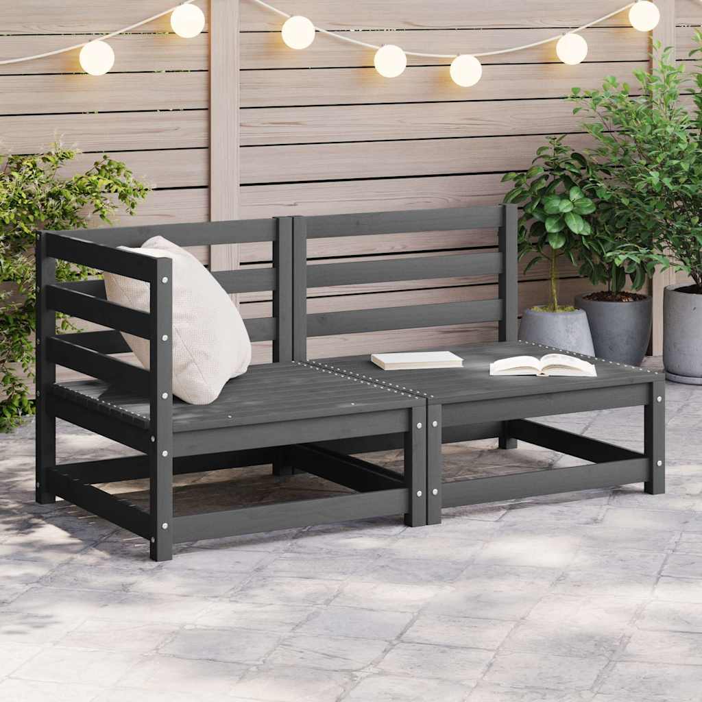 2-tlg. Garten-Lounge-Set Grau Kiefer Massivholz