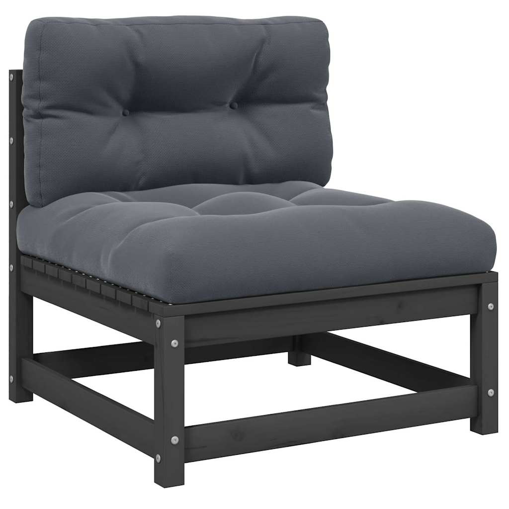 Garten-Mittelsofa mit Anthrazit Kissen Grau Massivholz Kiefer