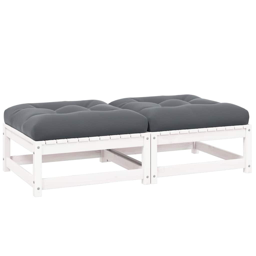 Garten-Fußhocker mit Kissen 2 Stk. Weiß Massivholz Kiefer