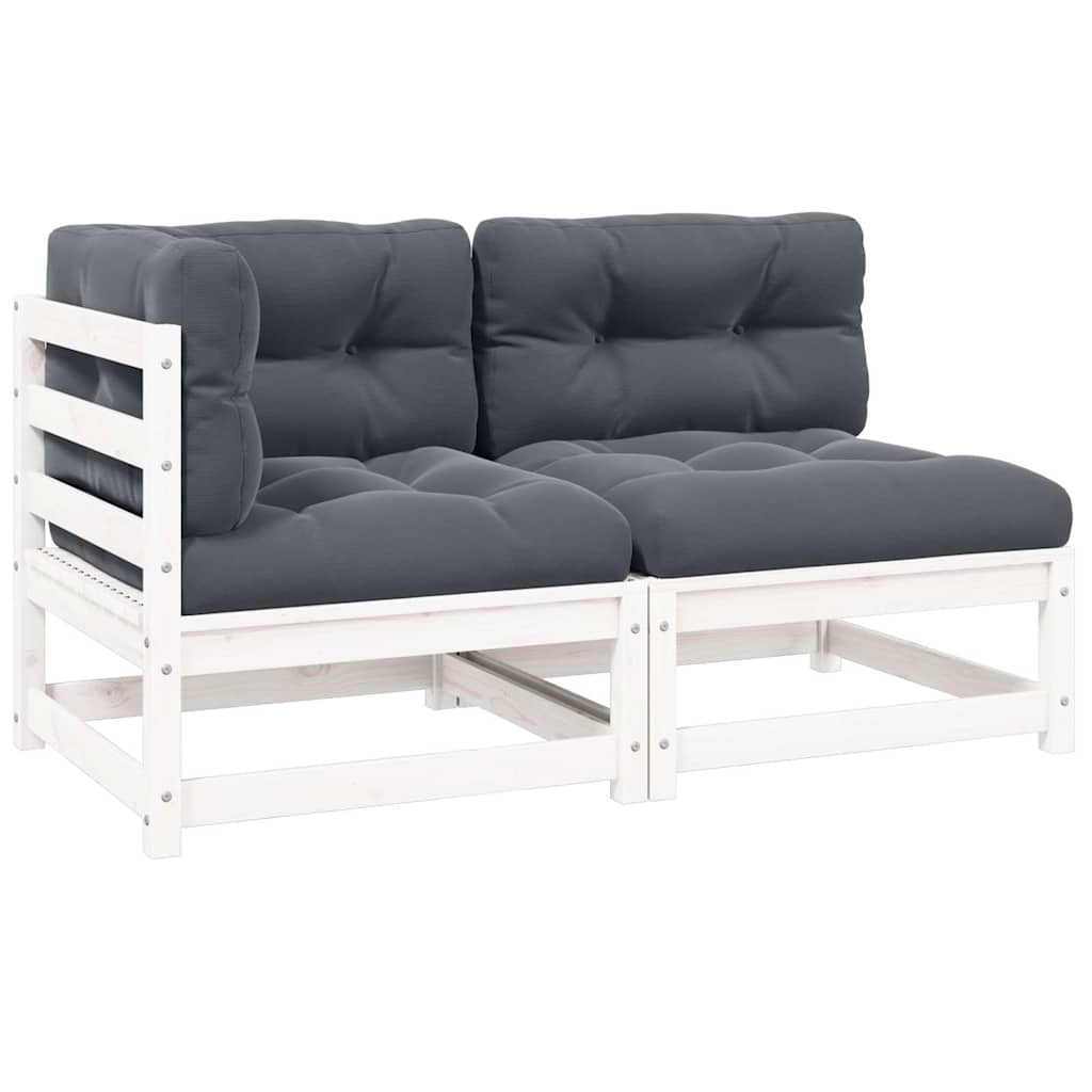 2-tlg. Garten-Lounge-Set mit Kissen Weiß Kiefer Massivholz