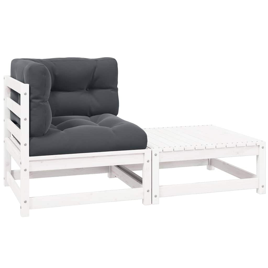 2-tlg. Garten-Lounge-Set mit Kissen Weiß Kiefer Massivholz
