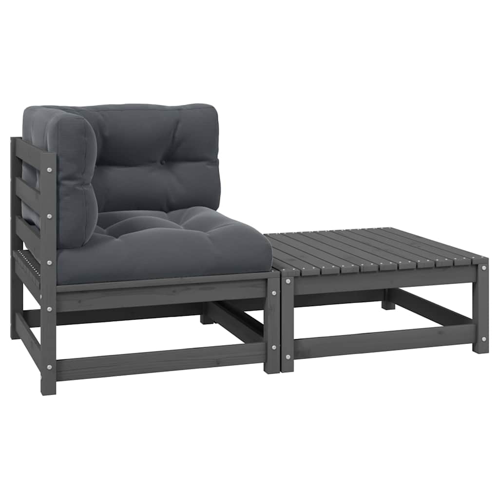 2-tlg. Garten-Lounge-Set mit Kissen Grau Kiefer Massivholz