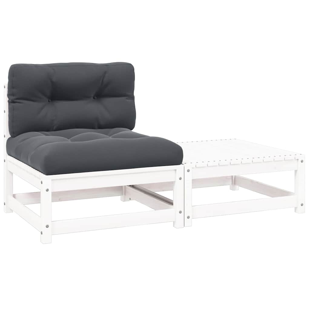 2-tlg. Garten-Lounge-Set mit Kissen Weiß Kiefer Massivholz