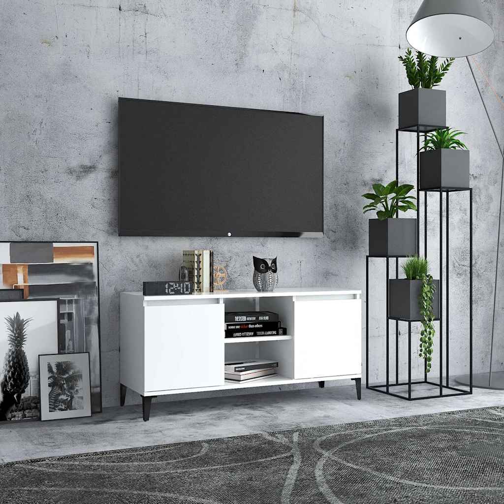 TV-Schrank mit Metallbeinen Weiß 103,5x35x50 cm