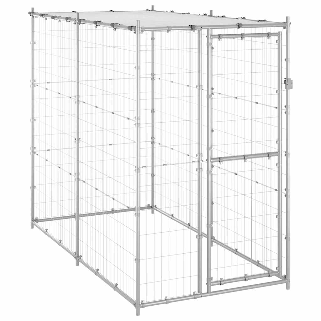 Outdoor-Hundezwinger mit Dach, verzinkter Stahl, 110×220×180 cm