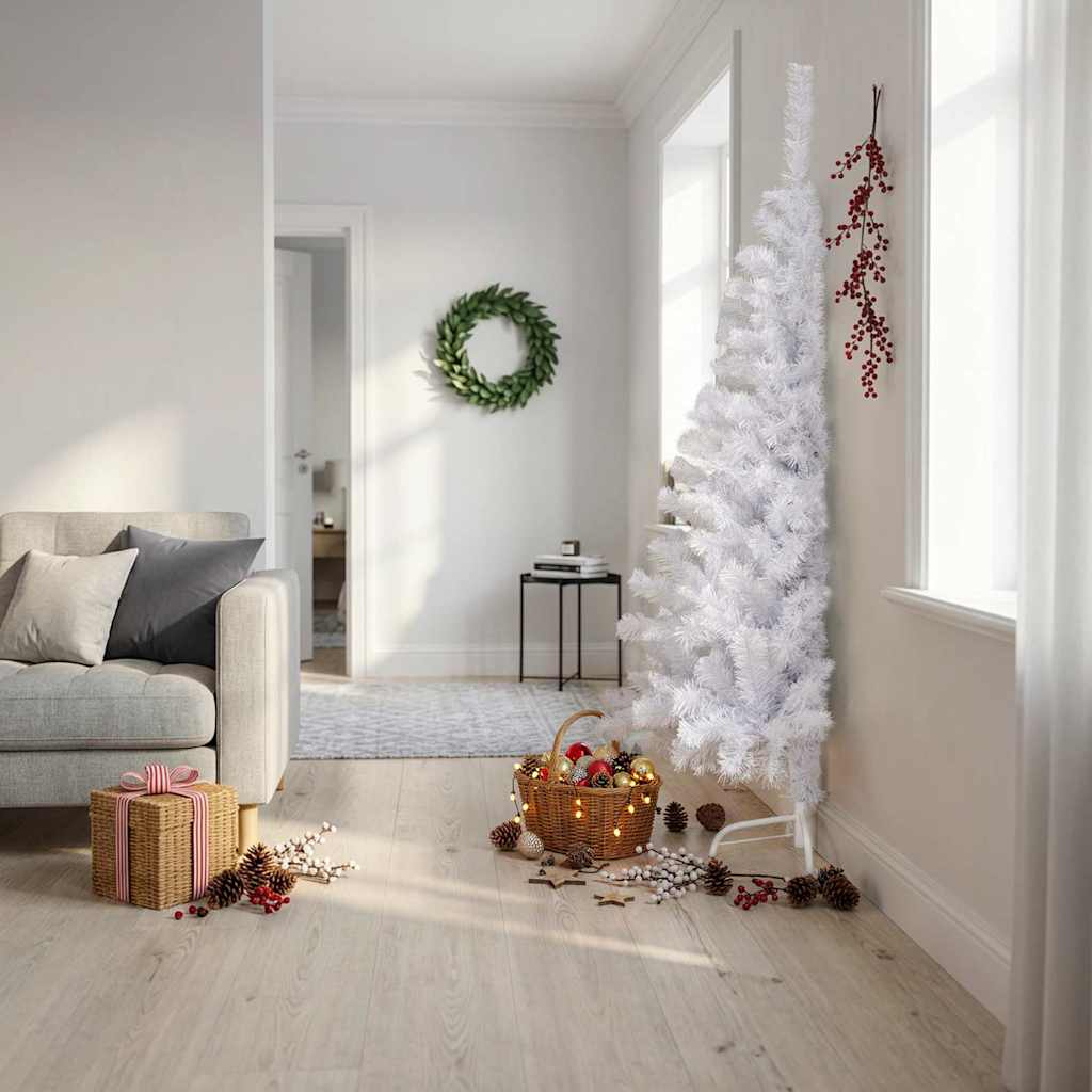 Künstlicher Halb-Weihnachtsbaum mit Ständer Weiß 210 cm PVC