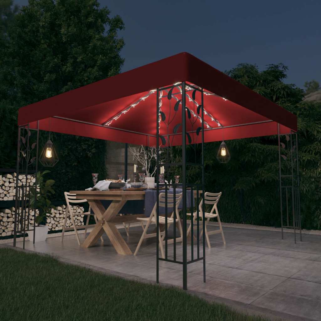 Pavillon mit LED-Lichterkette 3x3 m Weinrot