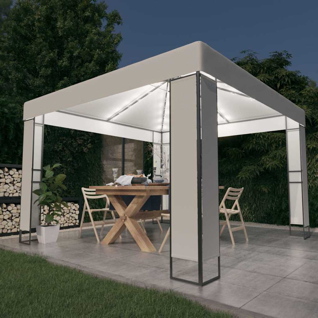 Pavillon mit Doppeldach & LED-Lichterkette 3x3 m Weiß
