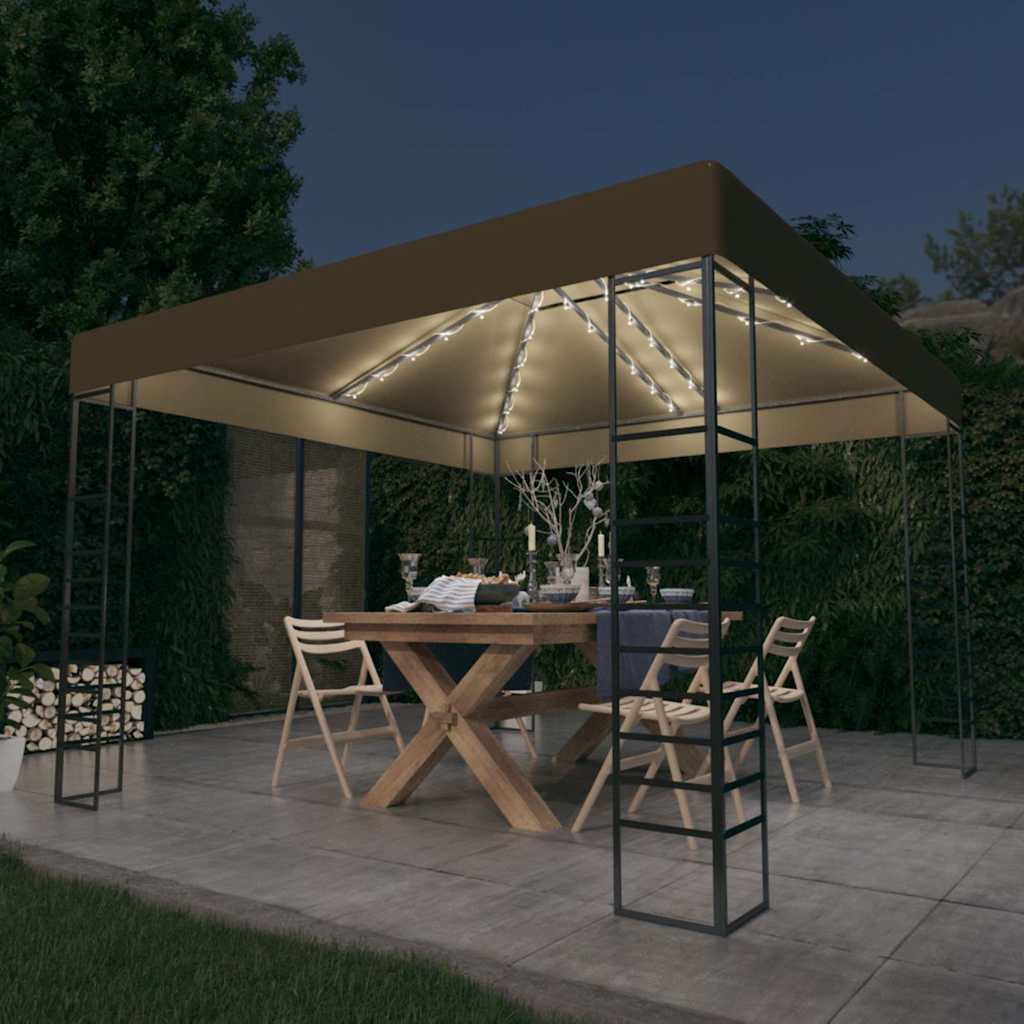 Gartenzelt mit LED-Lichterkette 3x3 m Taupe