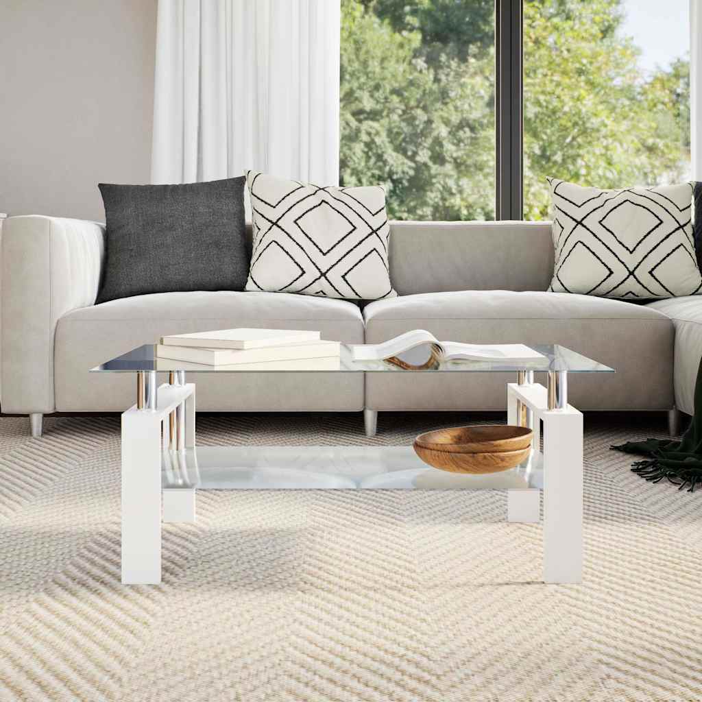 Couchtisch Weiß Transparent 95x55x40 cm Hartglas