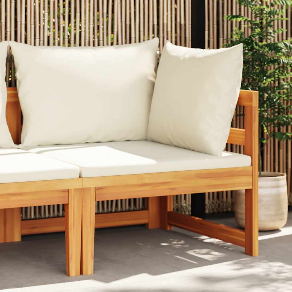 Ecksofa mit Cremeweißen Kissen Massivholz Akazie