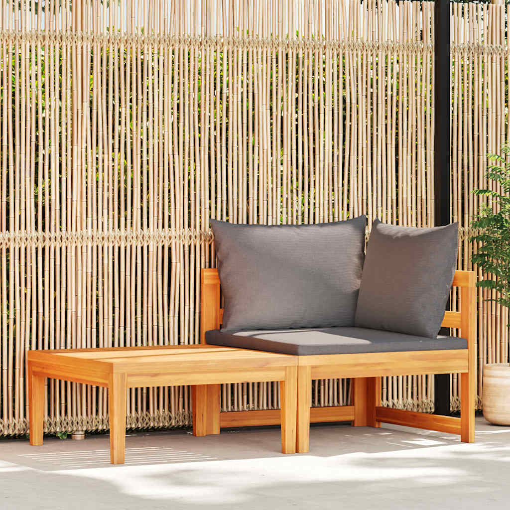 2-tlg. Garten-Lounge-Set mit Dunkelgrauen Kissen Akazienholz