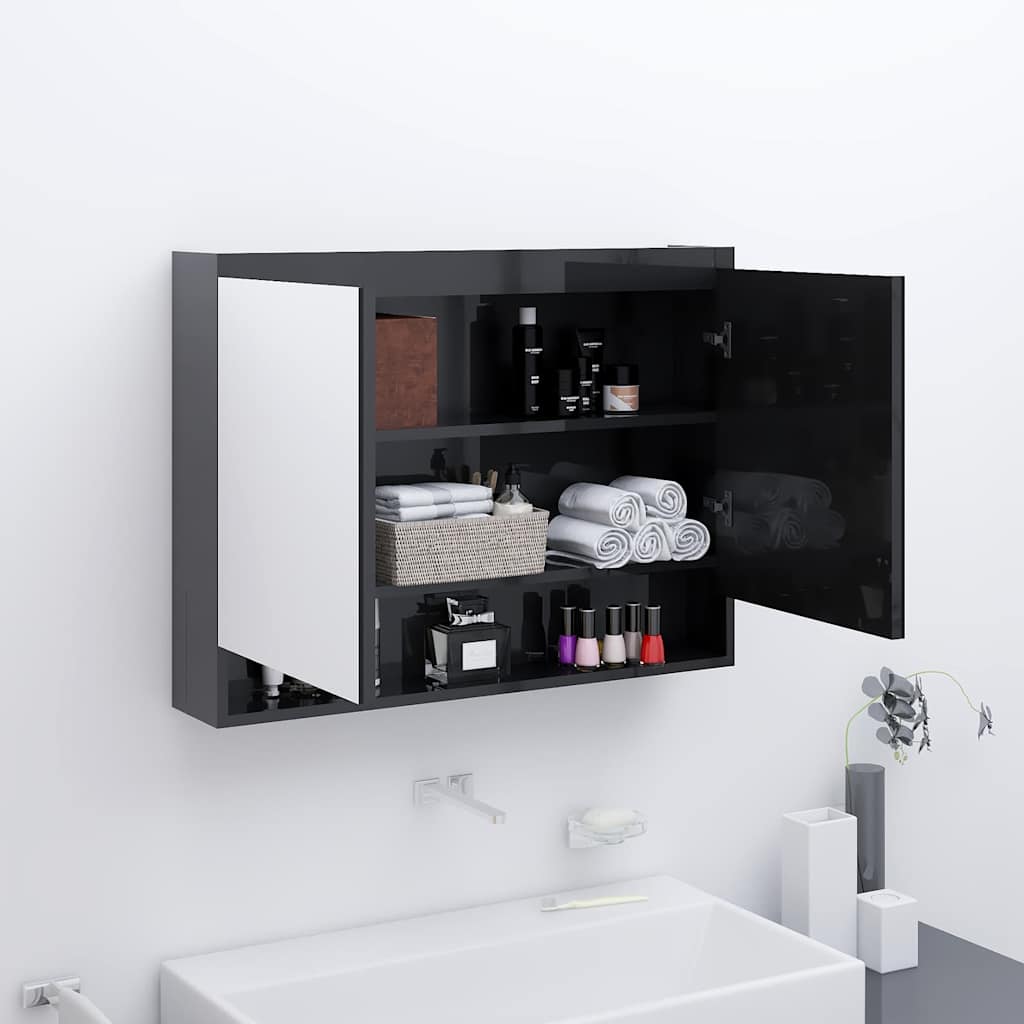 Spiegelschrank fürs Bad 80x15x60 cm Glänzend Schwarz