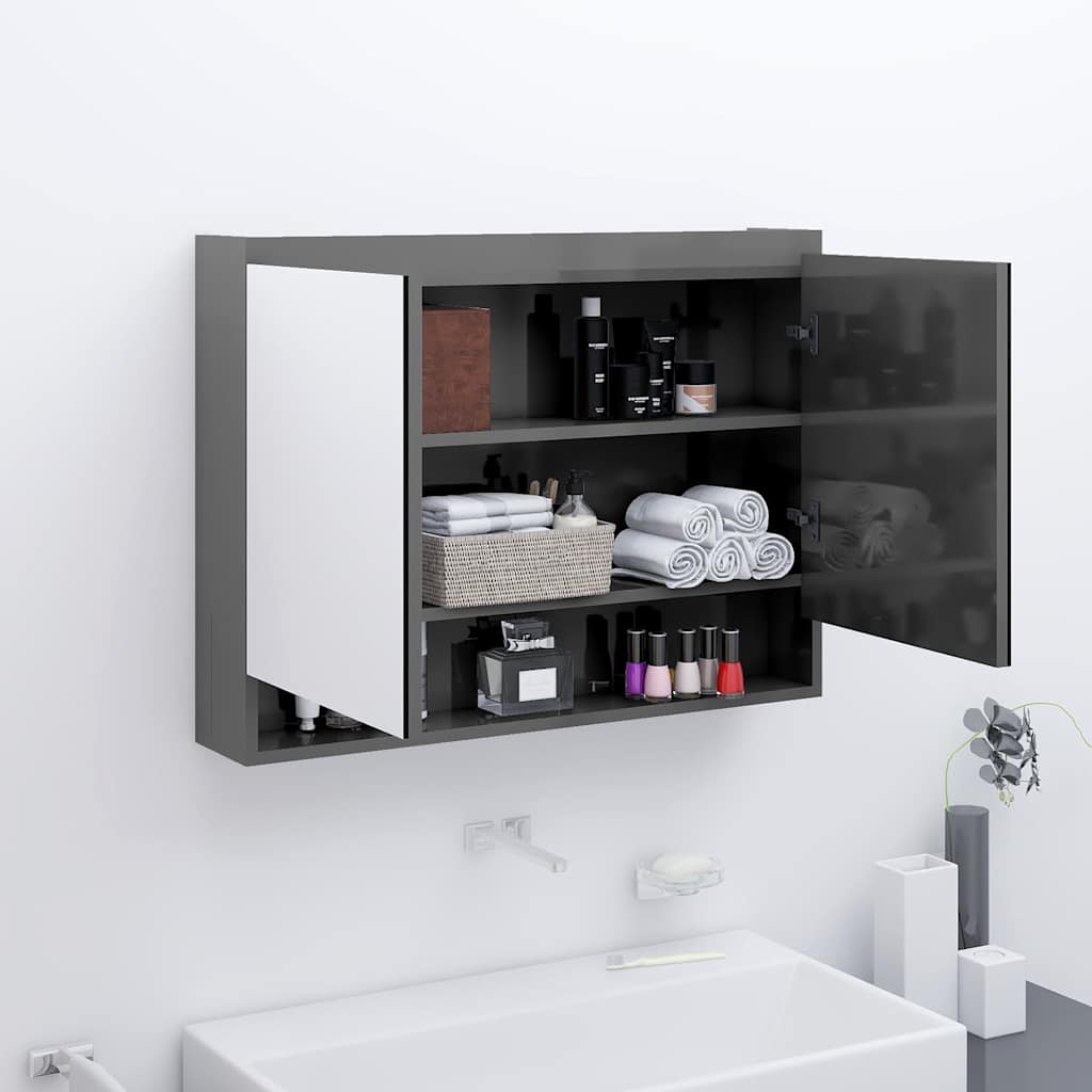 Spiegelschrank fürs Bad 80x15x60 cm MDF Glänzend Grau